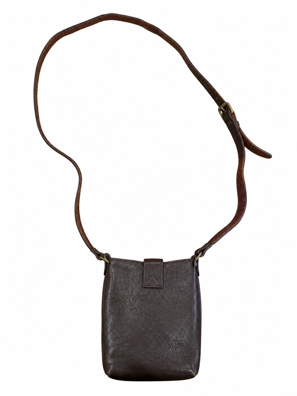 Vintage Brown Leather Mini Crossbody Bag Adjustable Strap Unisex - Picture 3 of 7